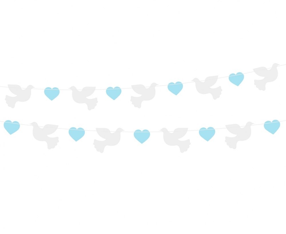 PAPER GARLAND DOVES 10X8 CM , BLUE HEARTS 5X4 CM 150 CM GODAN